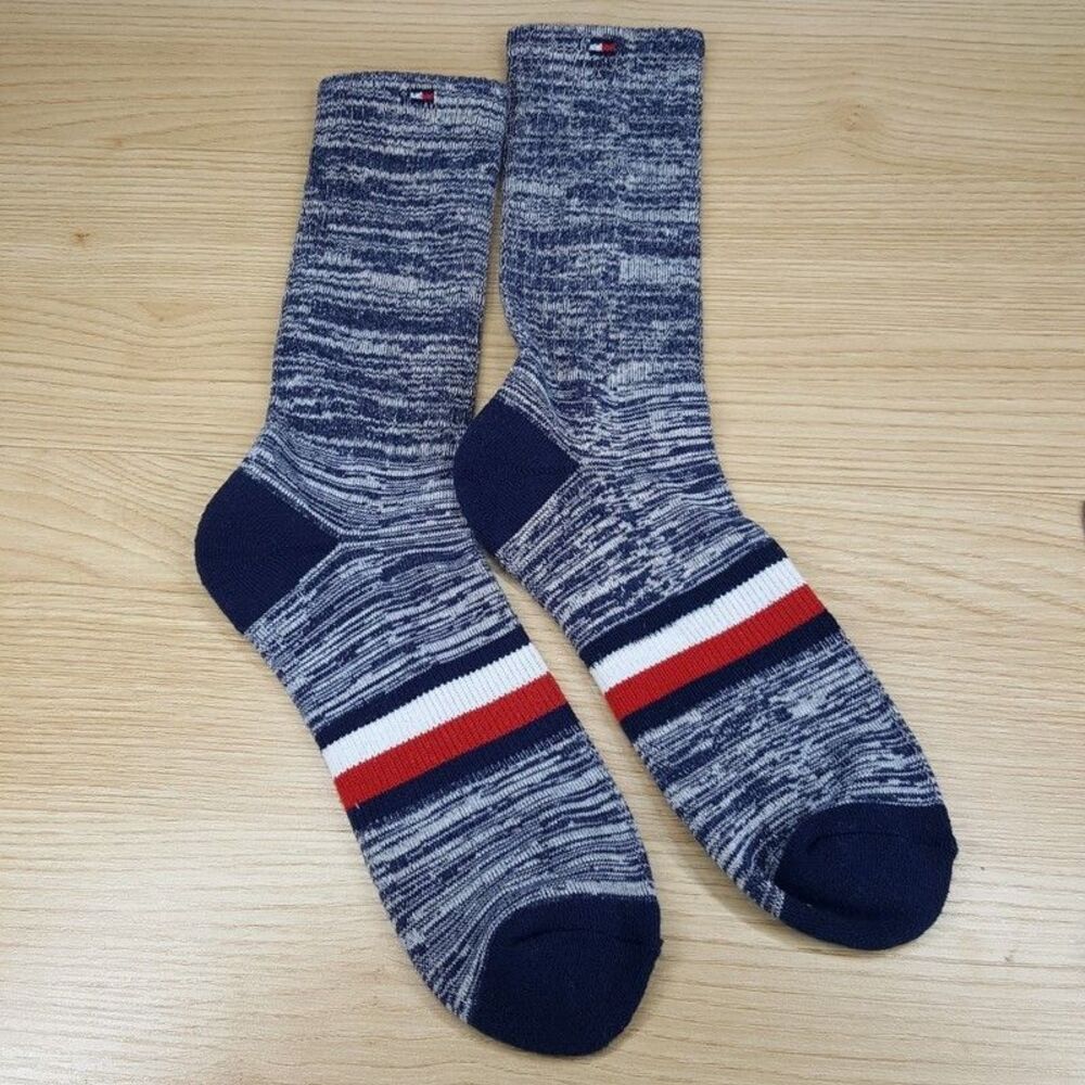 TOMMY HILFIGER Dress Socks Mens Blue Marled Stripe Logo